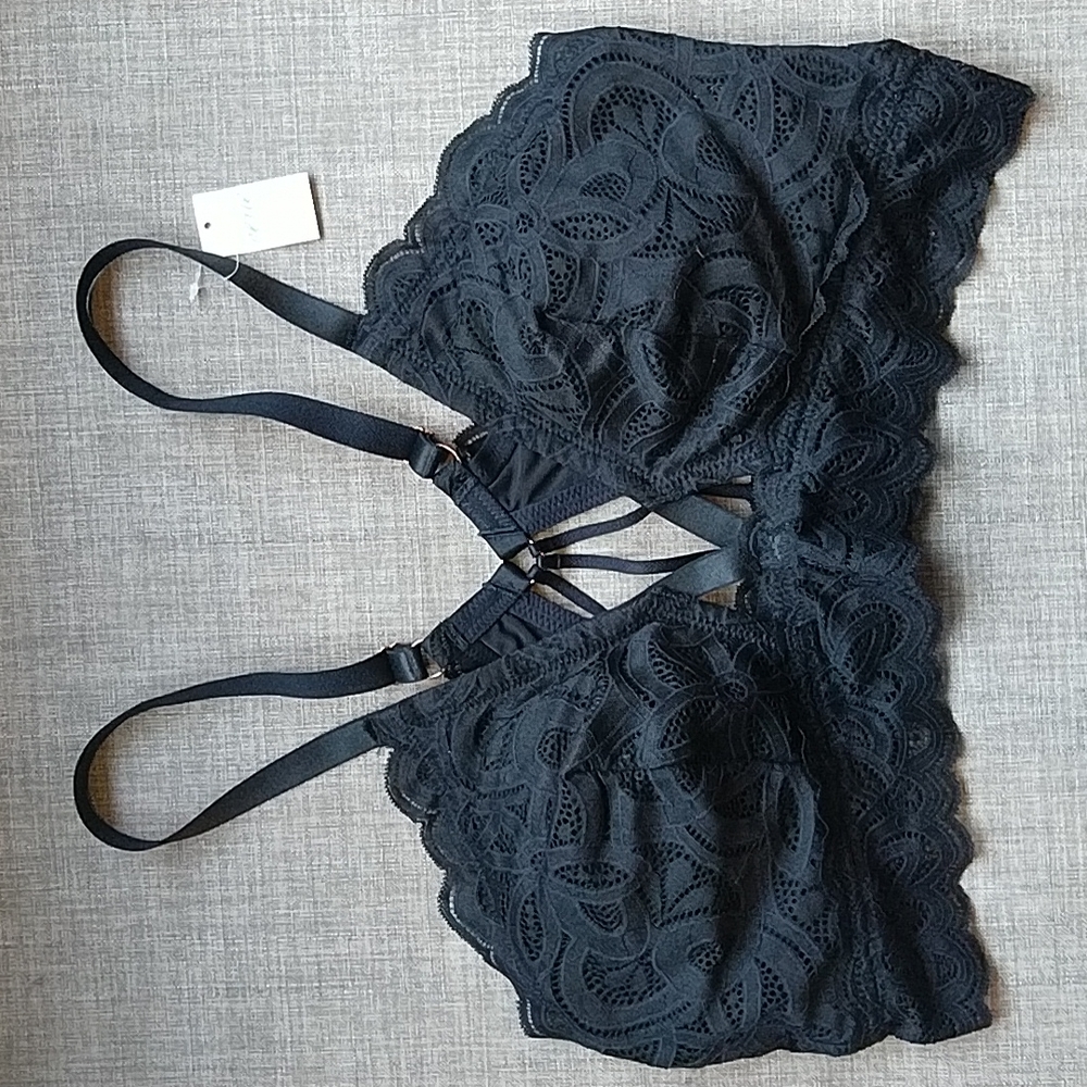 aerie Black Strappy Lace Bra XL